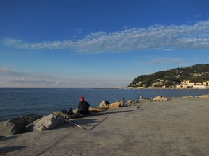 mare, nuvole, pescatore, cielo, pescare, scogli, pesca