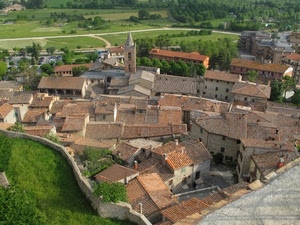 tetti, campanile, borgo, case, verde, panorama, prato, città