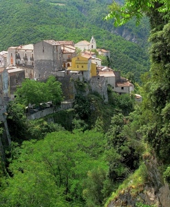 verde, case, alberi, borgo, campanile, paese, panorama