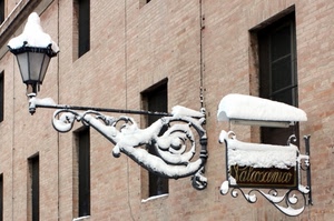 neve, insegna, finestre, lampione, inverno, bianco, casa, palazzo, spirale, ferro