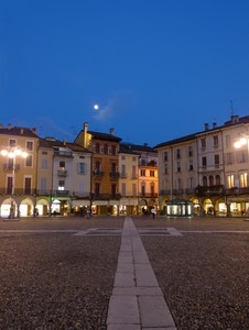 piazza, luna, luci, case, notte, cielo, lampioni, sera, notturno