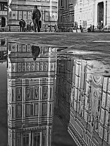 riflesso, pozzanghera, campanile, piazza, bianconero, acqua, duomo, riflessi, firenze, torre