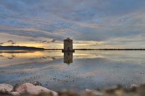 acqua, torre, nuvole, riflesso, tramonto, mare, panorama, cielo, lago, salina