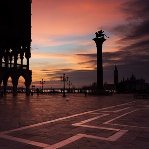 venezia, colonna, tramonto, leone, piazza, lampioni, campanile