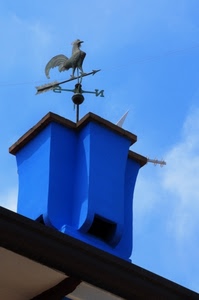 gallo, blu, comignolo, cielo, freccia, tetto, banderuola, azzurro