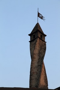 cielo, bandiera, comignolo, torre, azzurro, campanile, spirale, banderuola