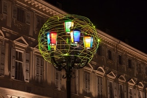 lampione, finestre, colori, luci, palazzo, rosso, lampioni, verde, giallo, notturno, nero, blu, notte