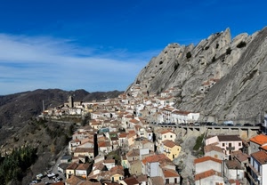 panorama, case, montagna, montagne, borgo, rocce, paese, tetti, cielo, città, campanile