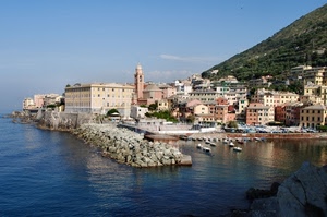 mare, porto, campanile, barche, panorama, scogli, molo, paese, chiesa, case
