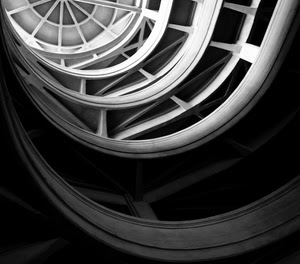 bianconero, curve, spirale, prospettiva, architettura, cerchi, scale, struttura, nero, scala, geometrico, bianco, raggi