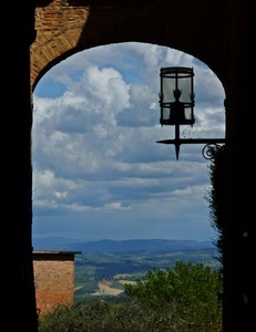 lampione, arco, nuvole, panorama, alberi, paesaggio, scorcio, cielo