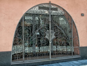 cancello, arco, ferro, numero, ingresso, vetrina, rosa, nove
