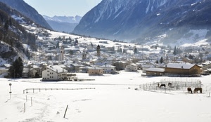 neve, inverno, cavalli, montagna, paese, montagne, panorama, case, valle, paesaggio, bianco