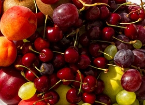 frutta, uva, albicocche, ciliegie, rosso, ciliege, mele, cibo, pesca, pesche