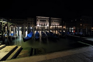 venezia, gondole, notturno, canale, acqua, palazzi, gradini, blu, palazzo, luci