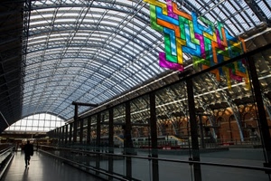 stazione, treni, colori, binari, geometrie, treno, passante, vetri, persona