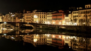 notturno, fiume, ponte, riflessi, palazzi, riflesso, lampioni, ponti, luci