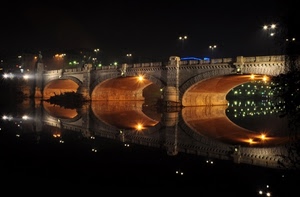 ponte, luci, riflesso, notte, fiume, archi, notturno, acqua, arcate, riflessi