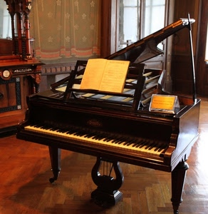 musica, pianoforte, spartito, tasti, tastiera, legno, leggio, coda, nero, finestra, bianco, piano, tende