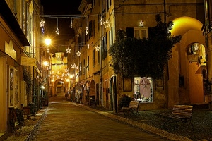 stelle, notturno, natale, luci, notte, strada, panchine, vicolo, luminarie