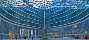 albero, natale, vetri, blu, colonne, vetrate, palazzo, geometria, finestre, vetro