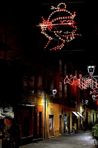 luci, notte, lampioni, natale, vicolo, luminarie, notturno, strada, lampione