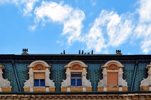 nuvole, abbaini, cielo, tetto, finestre, comignoli