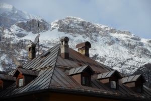 montagna, comignoli, tetto, neve, abbaini, montagne