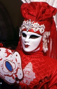rosso, maschera, carnevale, bianco, perle, copricapo, occhi, ventaglio, decorazioni, donna, ricami, trucco, specchio, rossetto