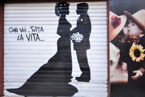 serranda, sposi, bambini, disegno, bacio, scritta, serrande, girasole, coppia, fiori, cappelli