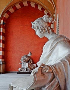 statue, marmo, arco, sculture, rosso, bianco, donna, scultura, arancione, statua, profilo, museo, donne, due, nicchia