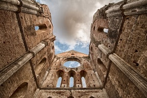 cielo, finestre, chiesa, nuvole, rudere, prospettiva, ruderi, cerchio, rovine