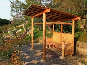 legno, panchina, tettoia, alberi, pensilina, pavimento, pali