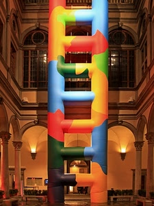 scala, colori, colonne, archi, finestre, verde, rosso, luci, giallo, palazzo, azzurro, museo, vetrate, multicolore, interno, celeste