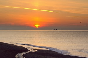 mare, tramonto, spiaggia, sole, nave, acqua, orizzonte