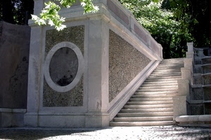 scala, gradini, cerchio, scalinata, foglie, verde, marmo, scale, oblò, fiori, alberi, bianco