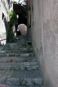 arco, vicolo, gradini, scale, scalinata, finestre, piante, scalini, erba, scala, muro